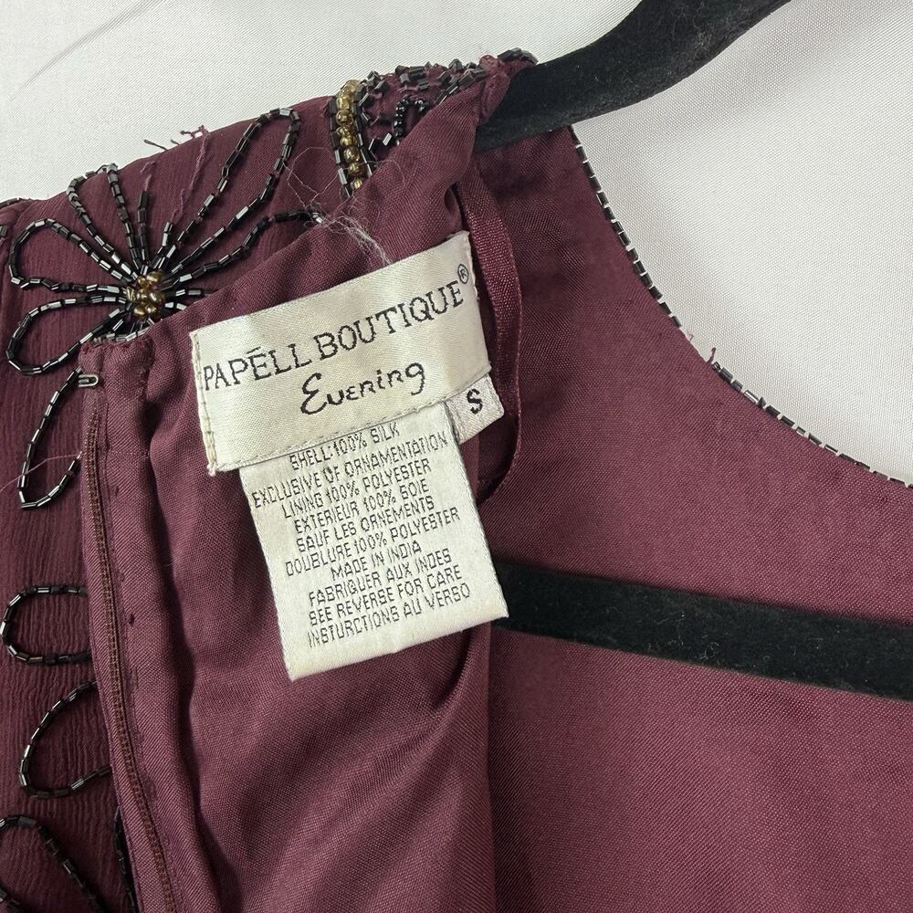 VTG‎ Papell Boutique Burgundy Silk Beaded Blouse Floral Formal Evening Top Sz S - Picture 6 of 9